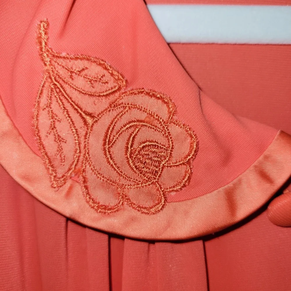 Nylon Robe Satin Trim‎ M Orange 3/4 Sleeve Gossard Artemis Button Front Vintage